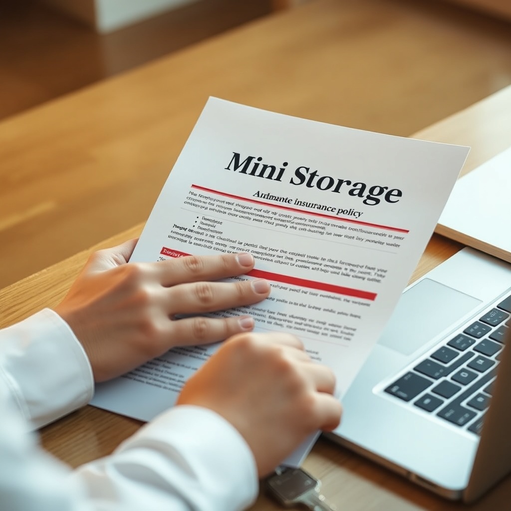 clean photorealistic photo of a person reviewing a mini storage insurance policy document
